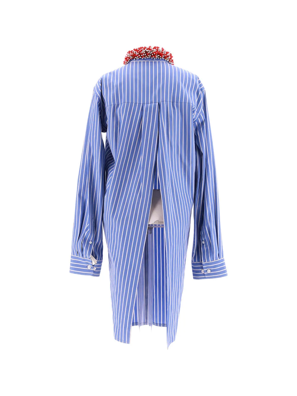 Blue Striped Shirt With Beaded Collar