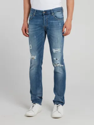Blue Tattered Denim Trousers