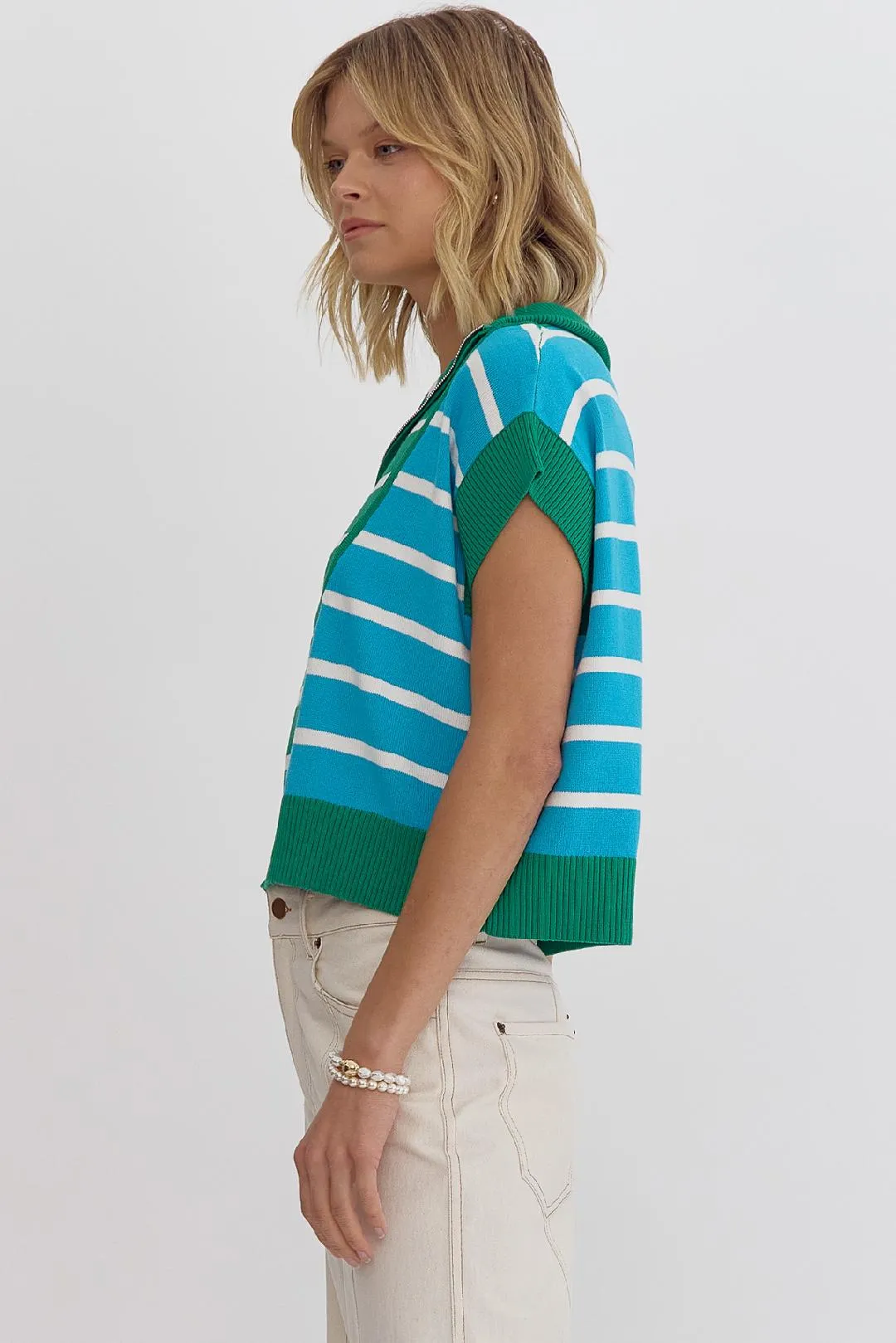 Blue/Green Striped Top