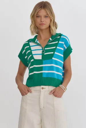 Blue/Green Striped Top