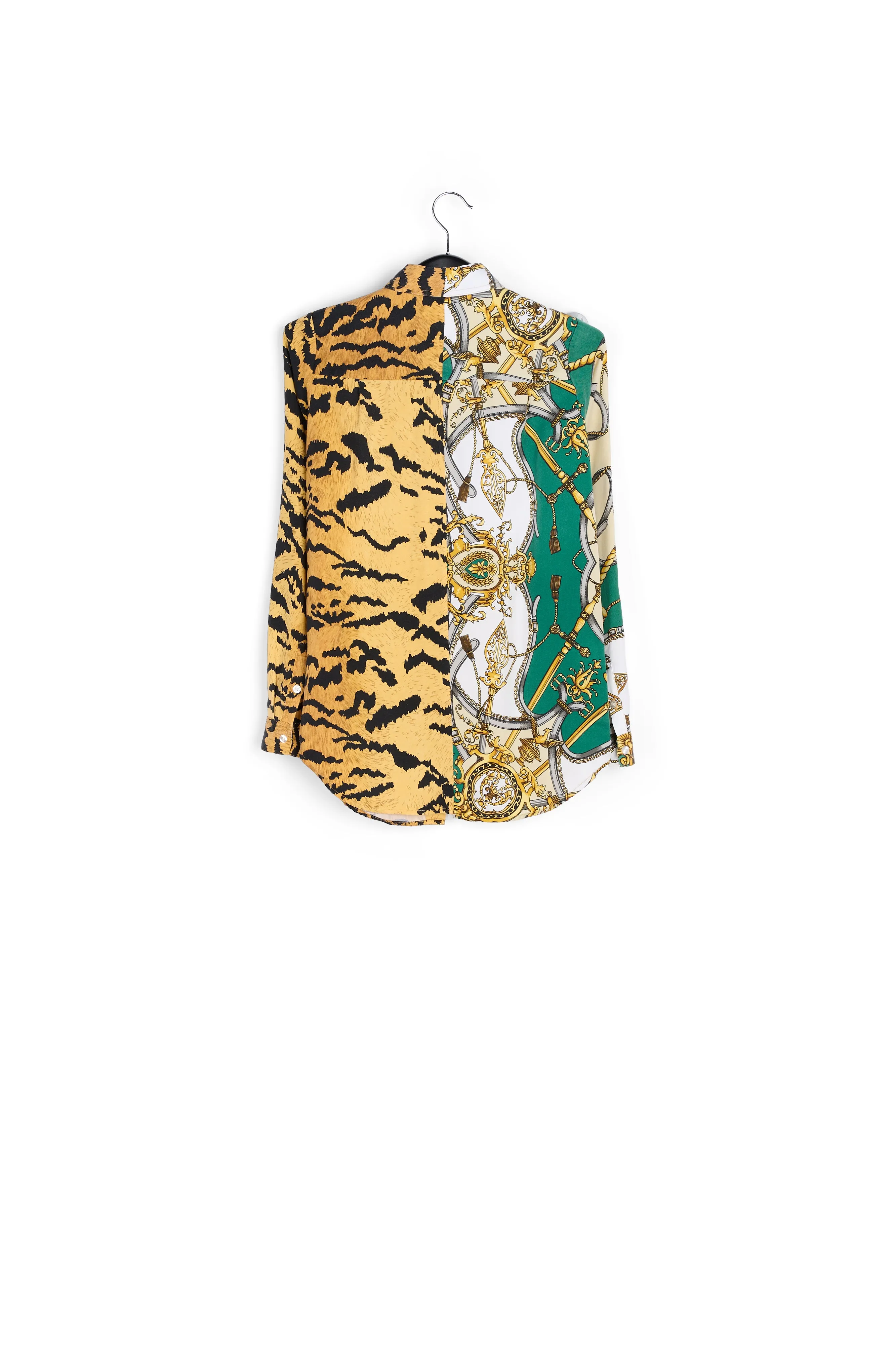 Bottle green shirt with tiger print