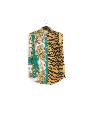 Bottle green shirt with tiger print