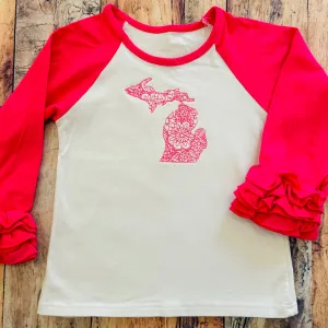 Boutique Ruffle Girl Top 3 Pink White Michigan Embroidered
