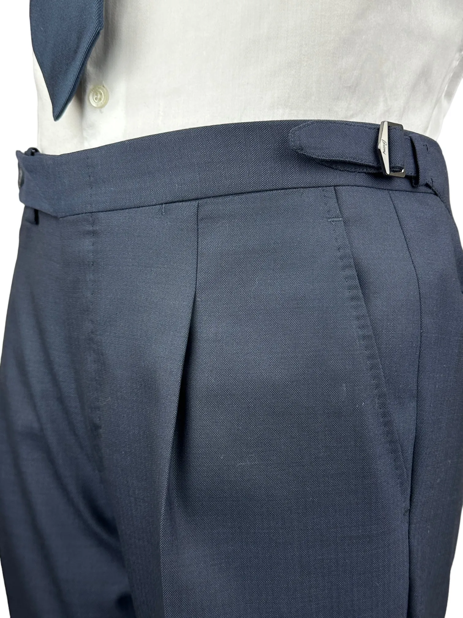 Brioni Blue Micro-Pattern Wool Trousers