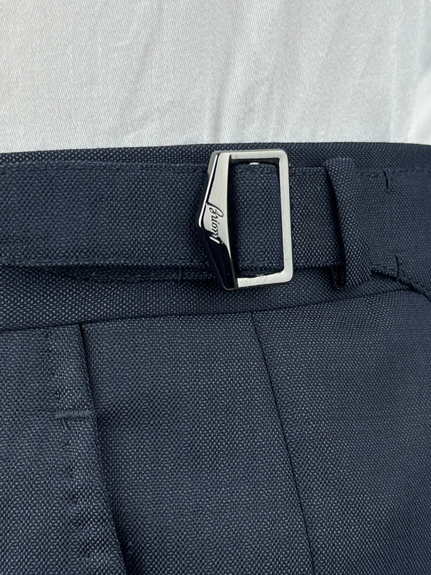 Brioni Blue Micro-Pattern Wool Trousers