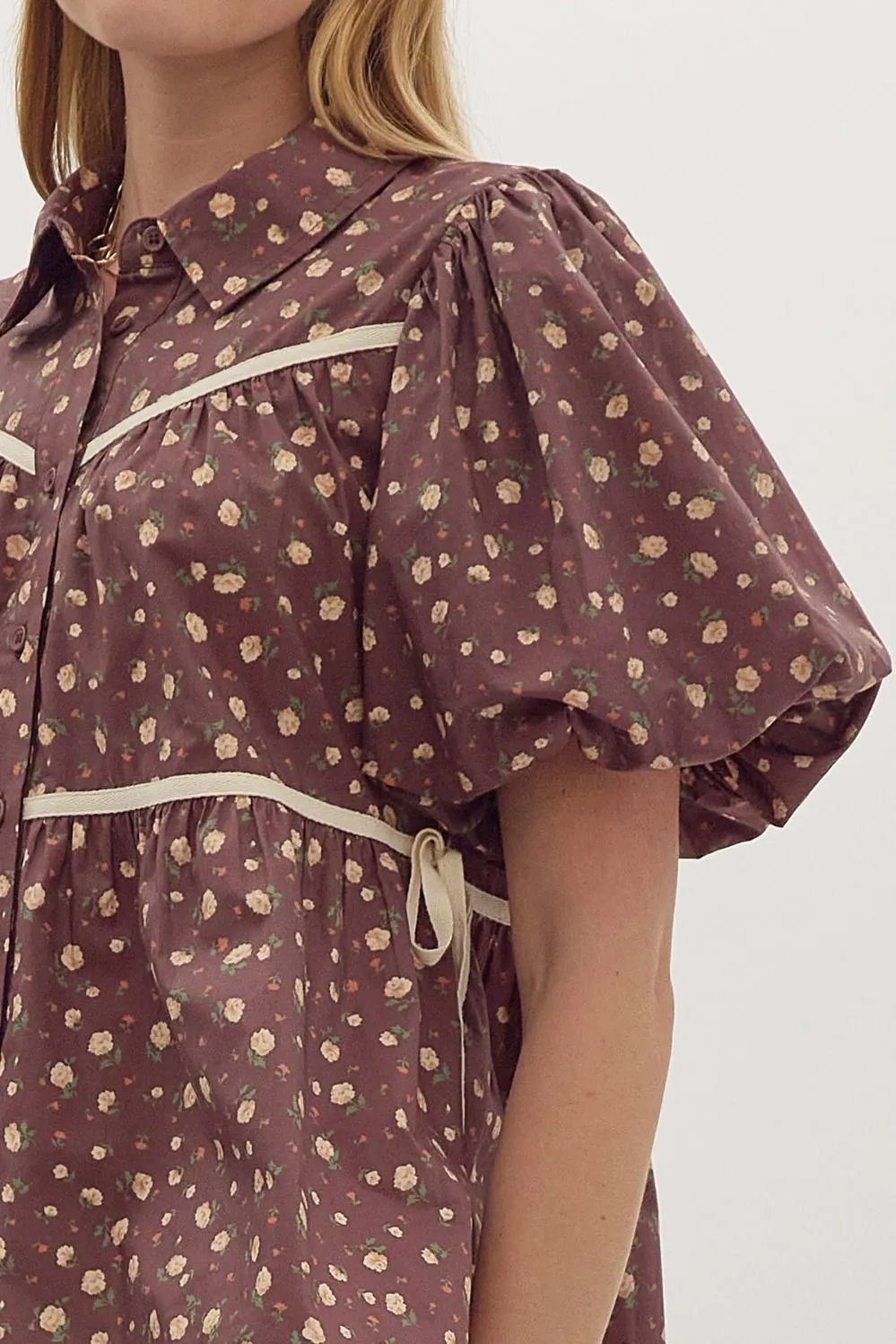 Brown Floral Tiered Blouse