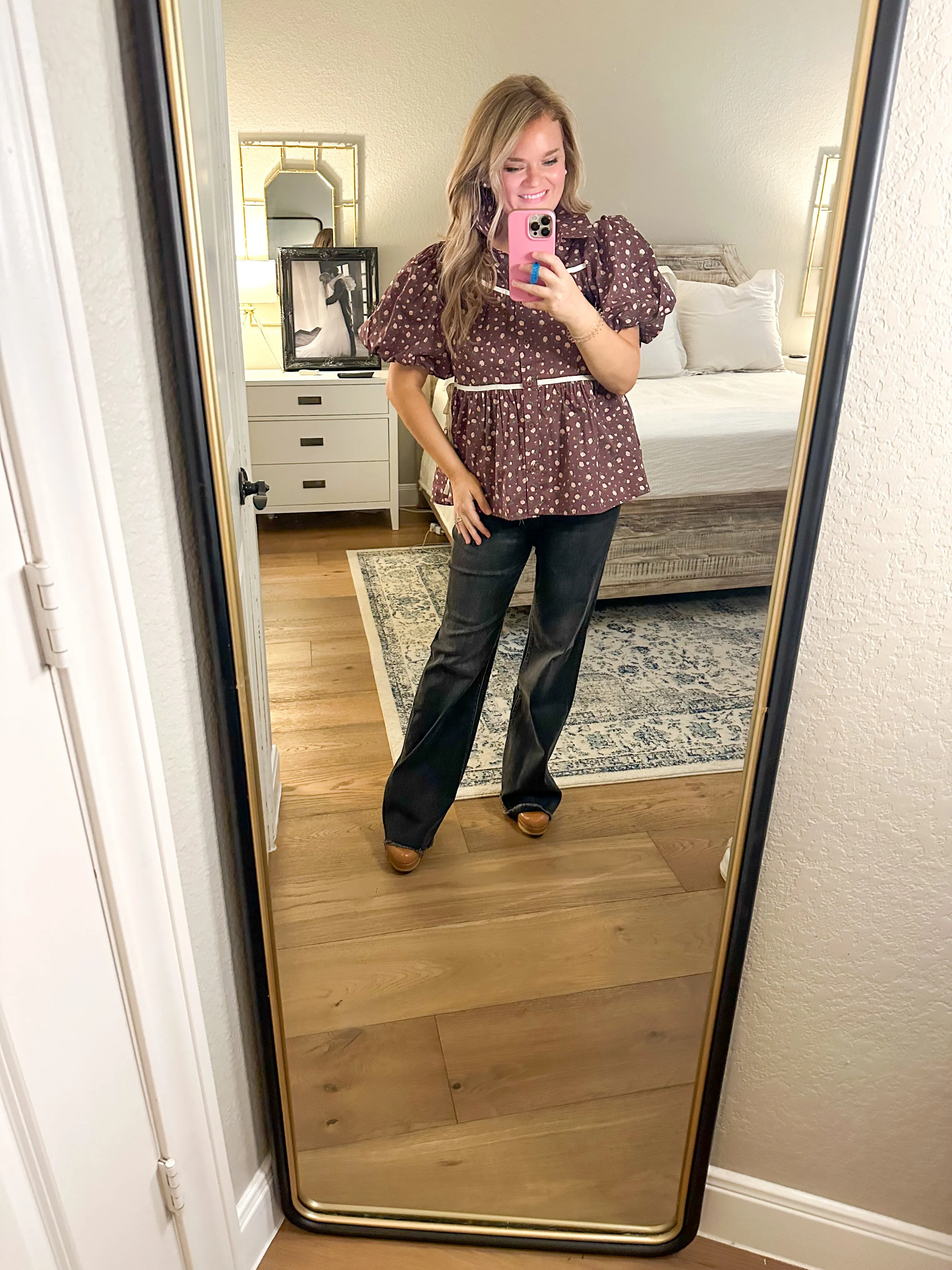 Brown Floral Tiered Blouse