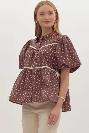 Brown Floral Tiered Blouse