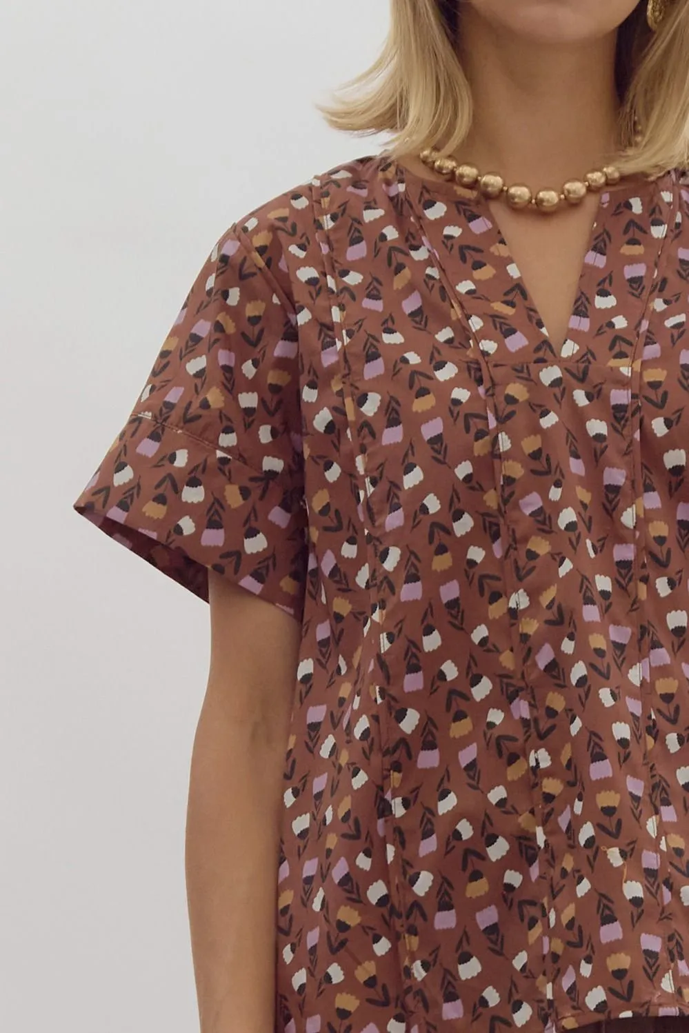 Brown Retro Flower Blouse