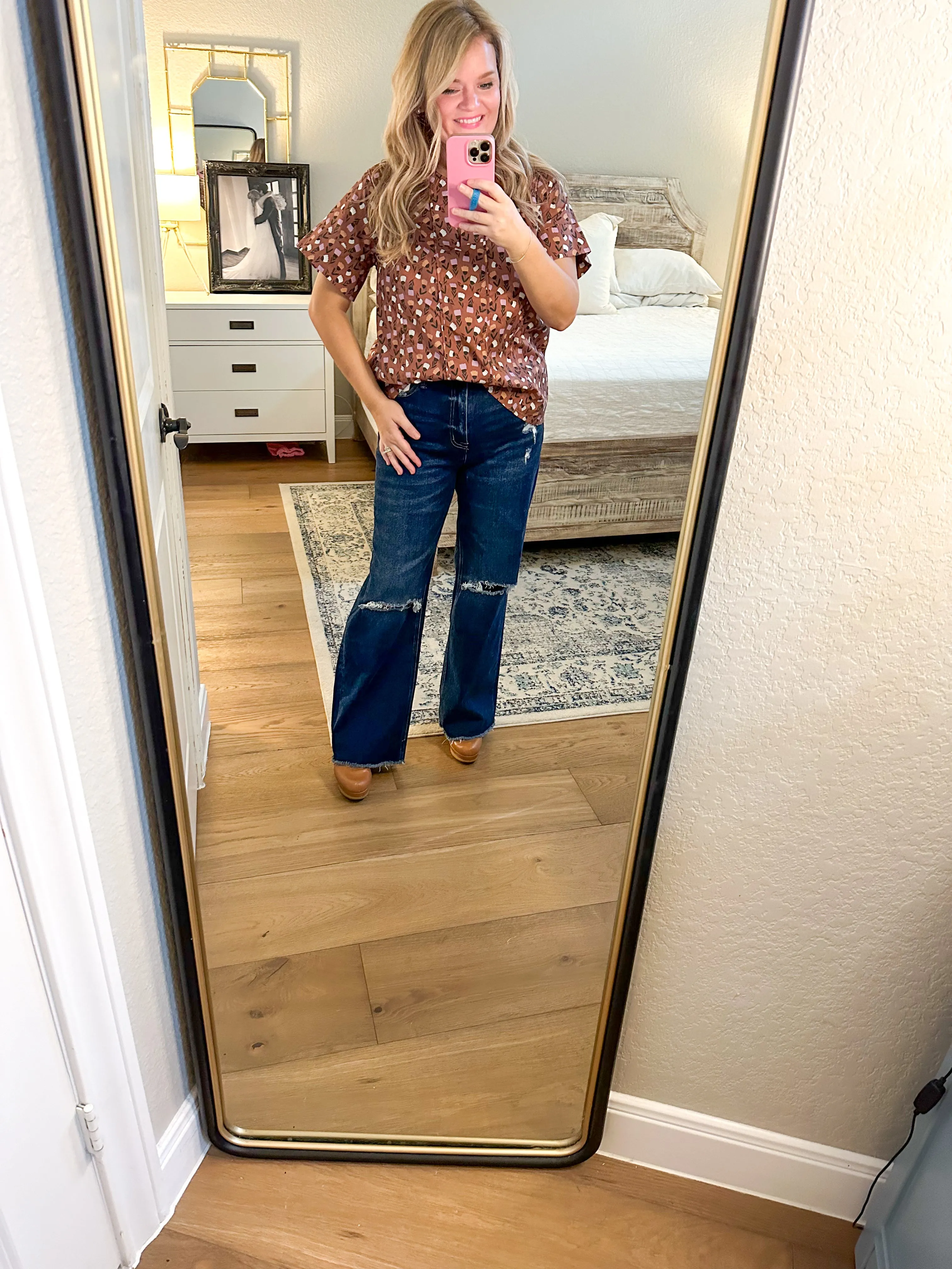Brown Retro Flower Blouse