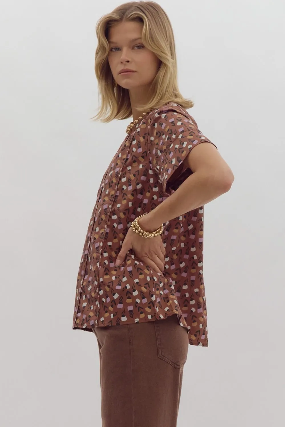 Brown Retro Flower Blouse