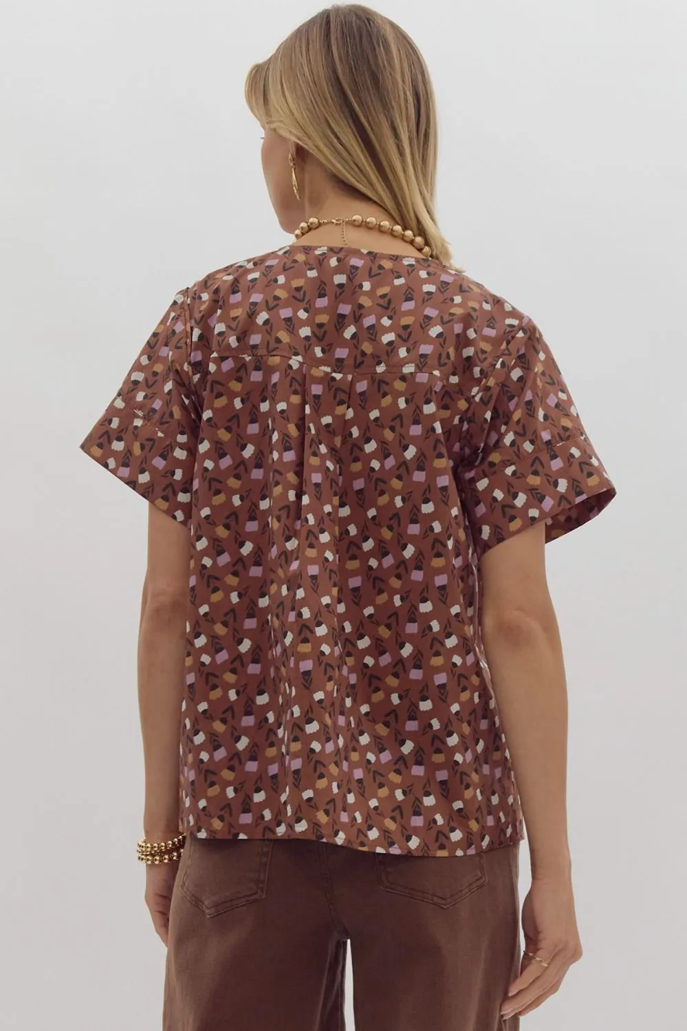 Brown Retro Flower Blouse