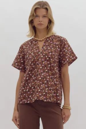 Brown Retro Flower Blouse