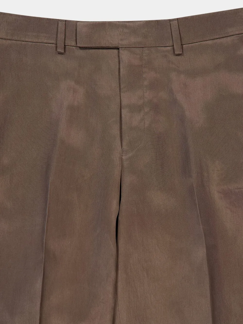 Brown Straight-Fit Pleated Trousers
