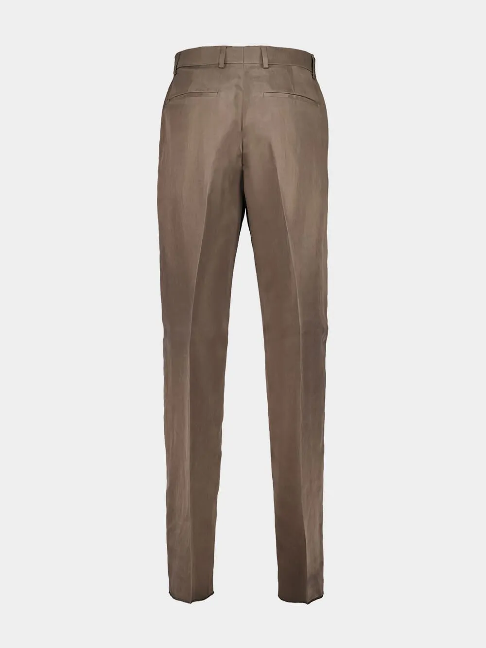 Brown Straight-Fit Pleated Trousers
