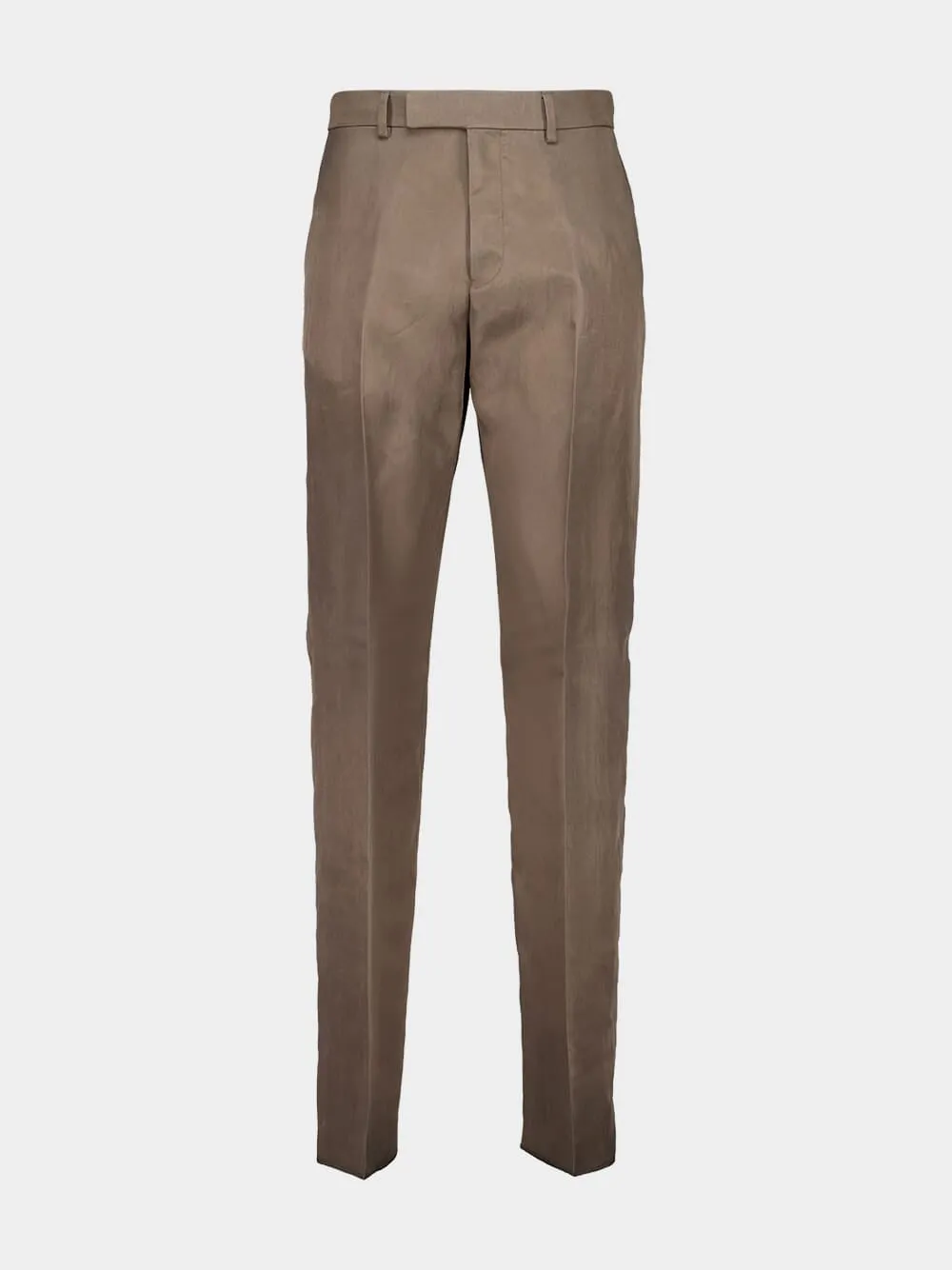 Brown Straight-Fit Pleated Trousers