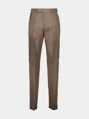 Brown Straight-Fit Pleated Trousers