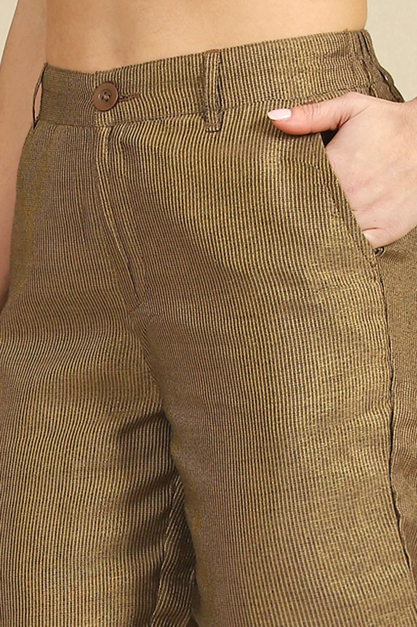Brown Yarn Dyed Zari Parallel Pants