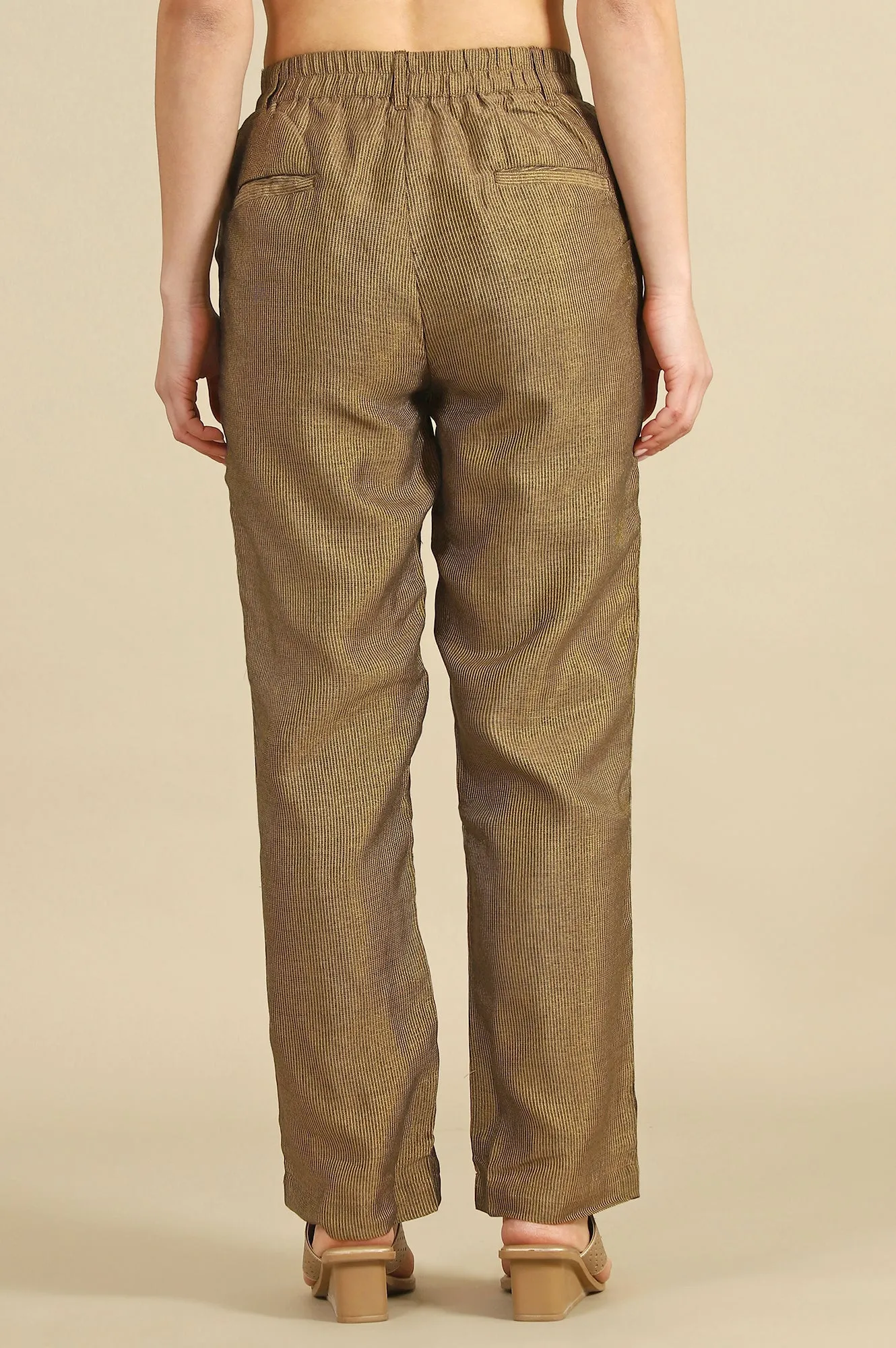 Brown Yarn Dyed Zari Parallel Pants