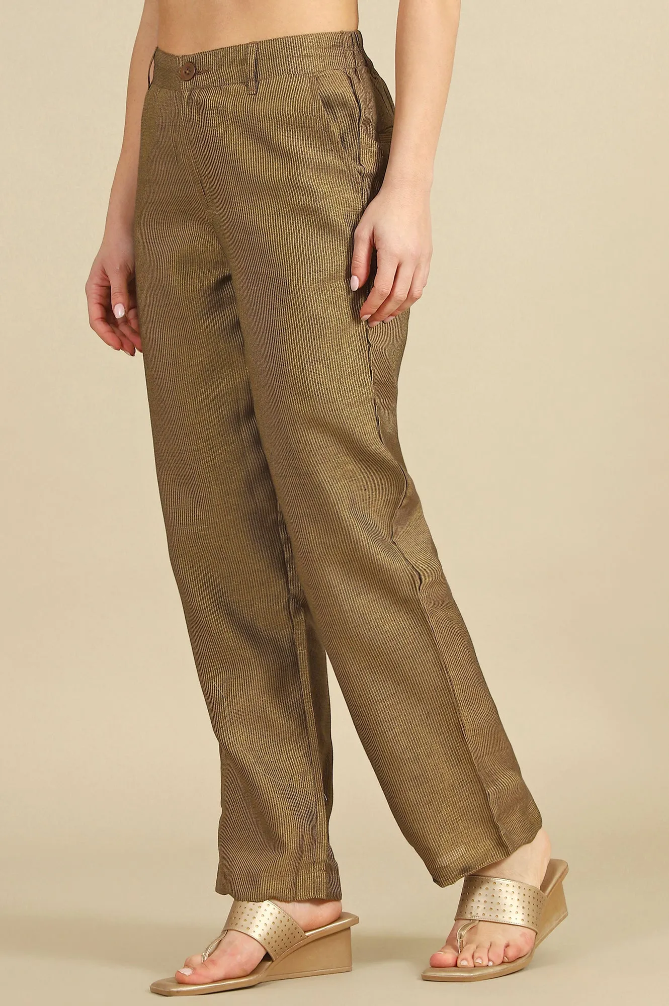 Brown Yarn Dyed Zari Parallel Pants