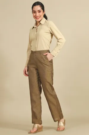 Brown Yarn Dyed Zari Parallel Pants