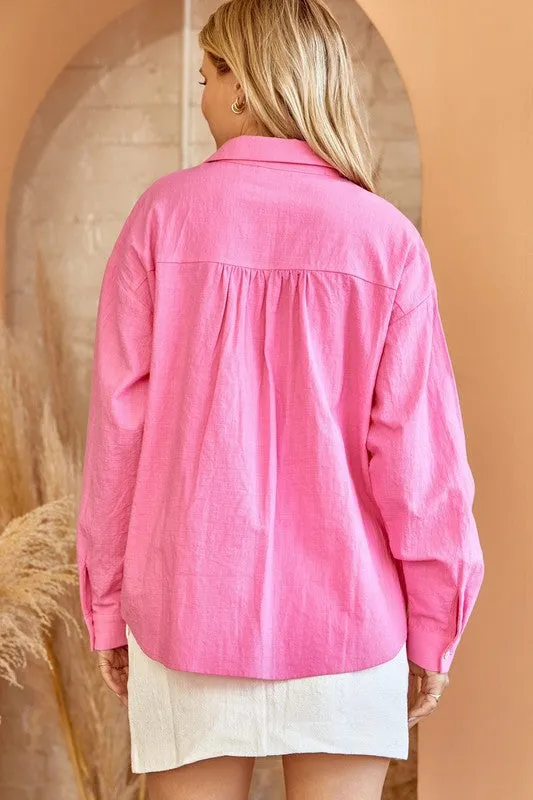 Bubble Pink Cotton Button Down Shirt Top | FINAL SALE