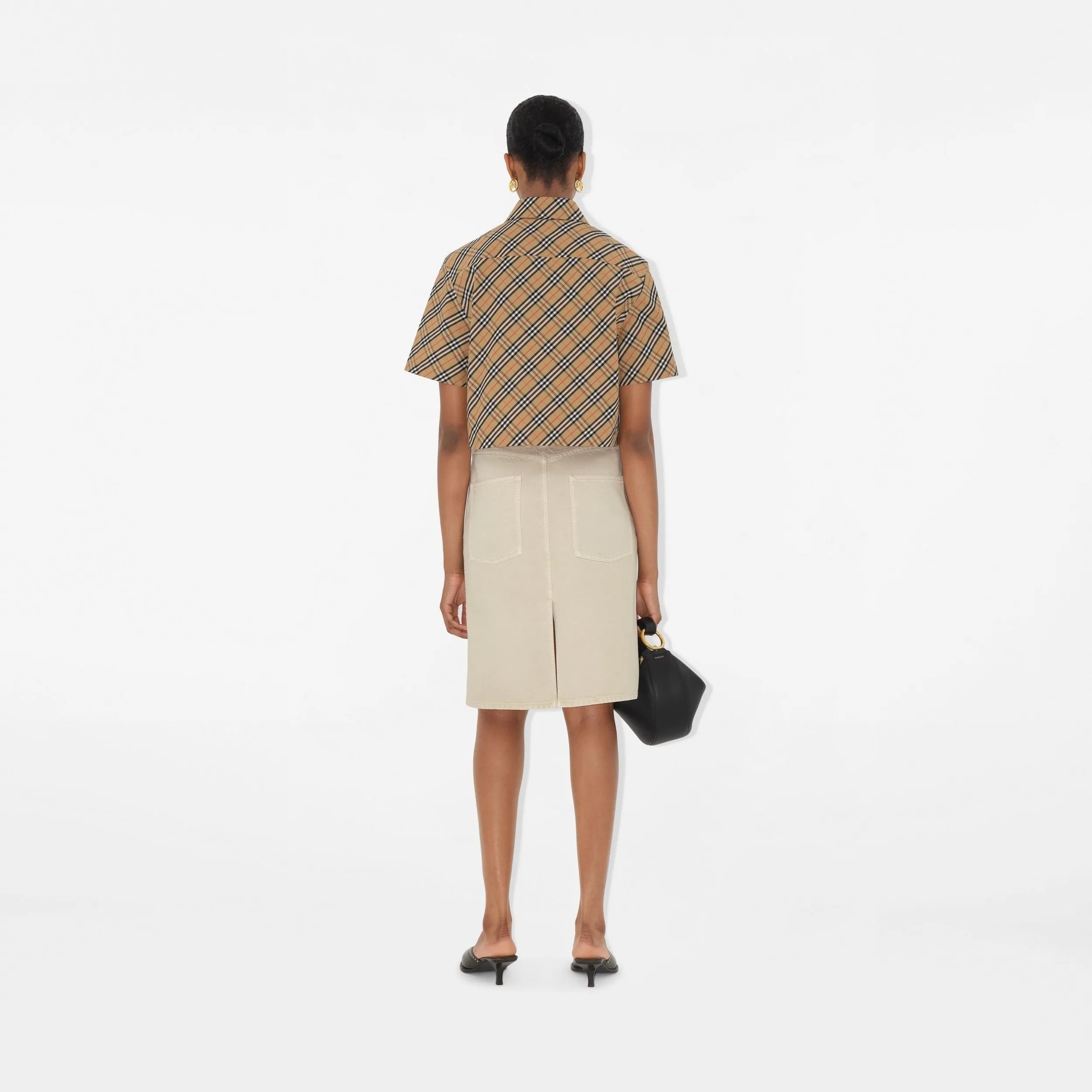 Burberry Cropped Check Cotton Shirt in Sand