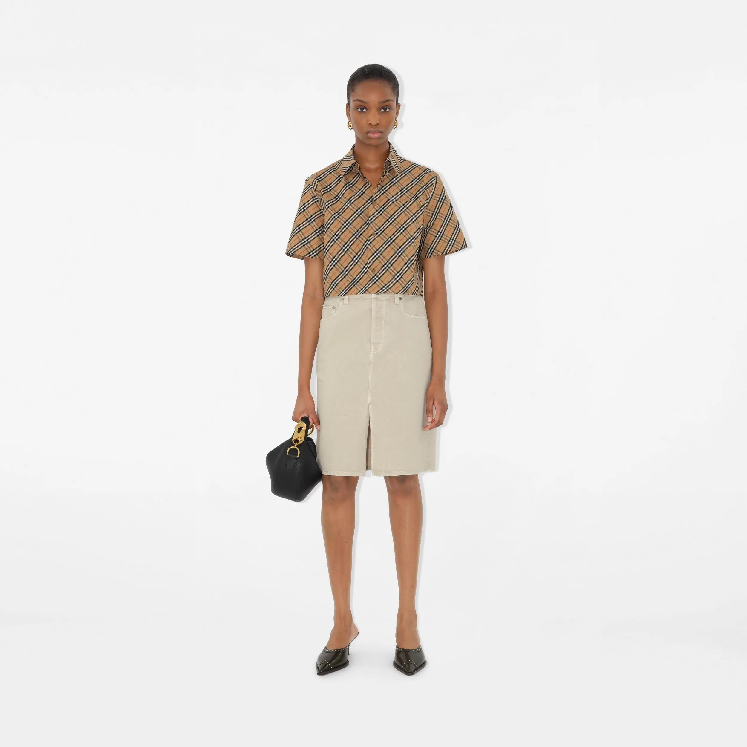Burberry Cropped Check Cotton Shirt in Sand
