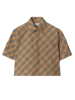 Burberry Cropped Check Cotton Shirt in Sand
