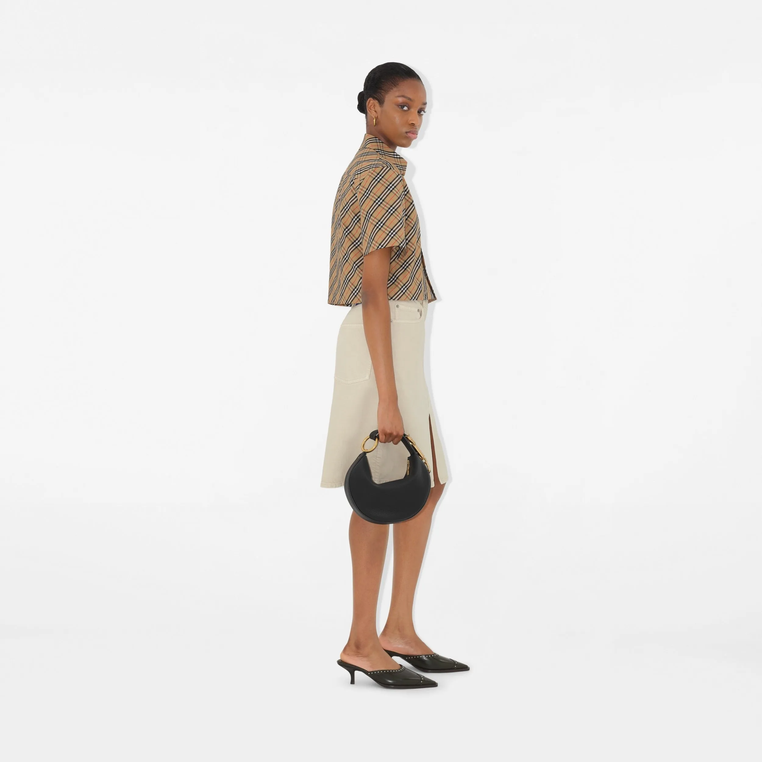 Burberry Cropped Check Cotton Shirt in Sand