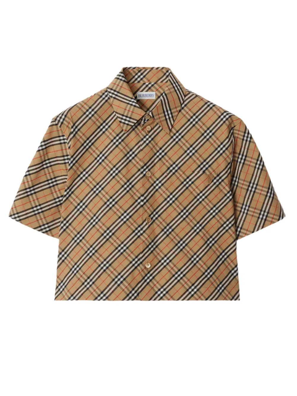 Burberry Cropped Check Cotton Shirt in Sand