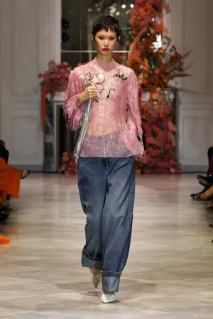 Camellia Organza Poets Blouse with Glass Petal Embroidery