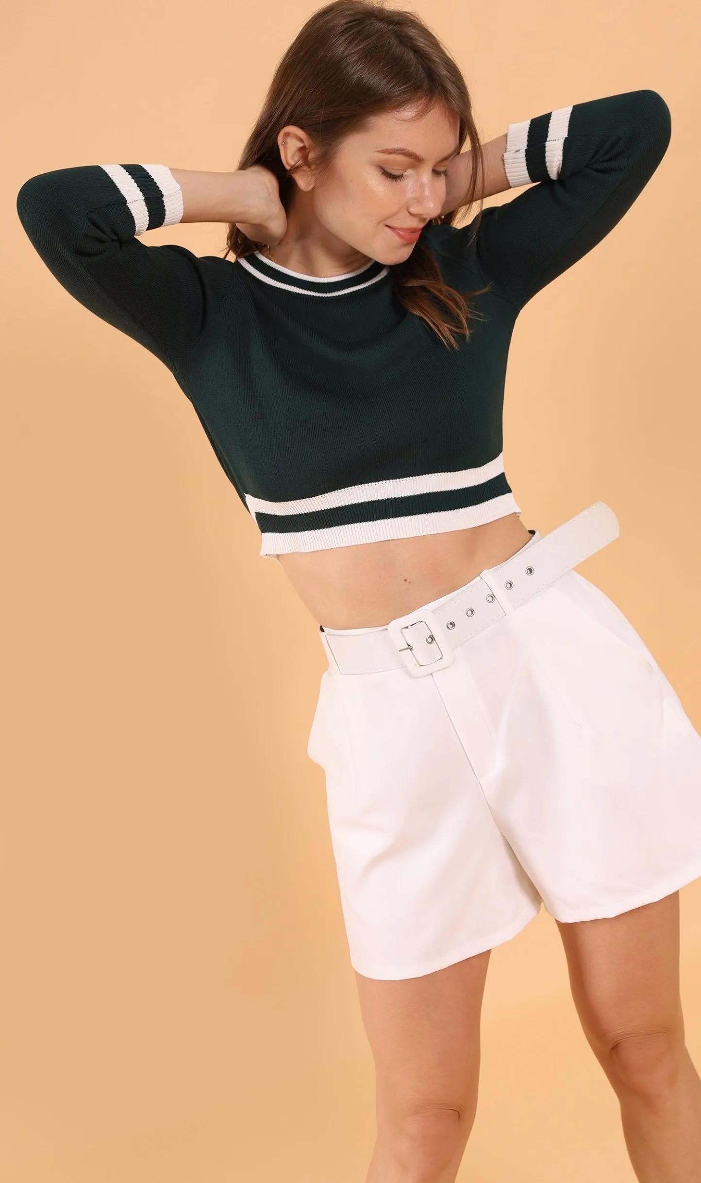 CAMILA Cropped Knit Sweater (Emerald Green)