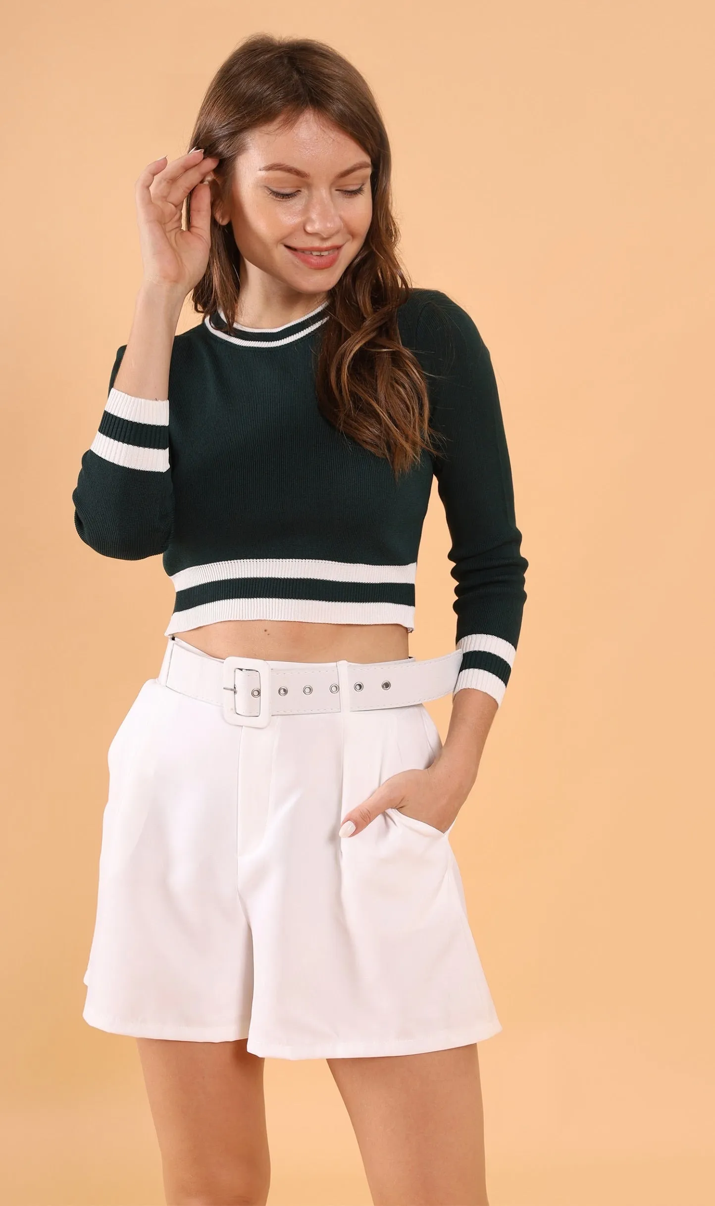 CAMILA Cropped Knit Sweater (Emerald Green)