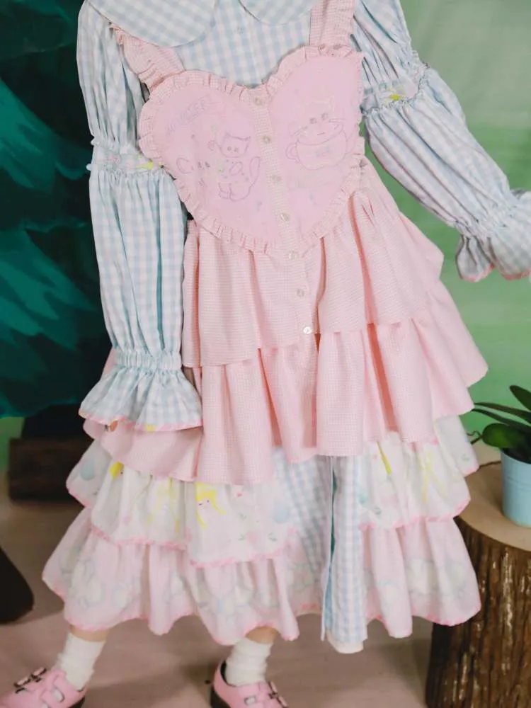 Cat Embroidered Heart Apron Dress