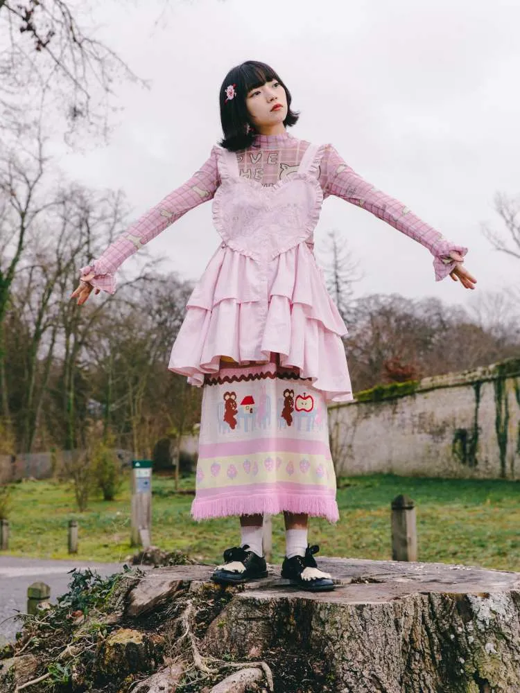 Cat Embroidered Heart Apron Dress