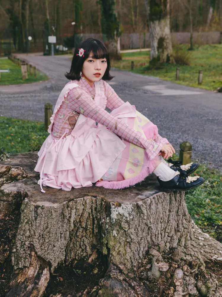 Cat Embroidered Heart Apron Dress