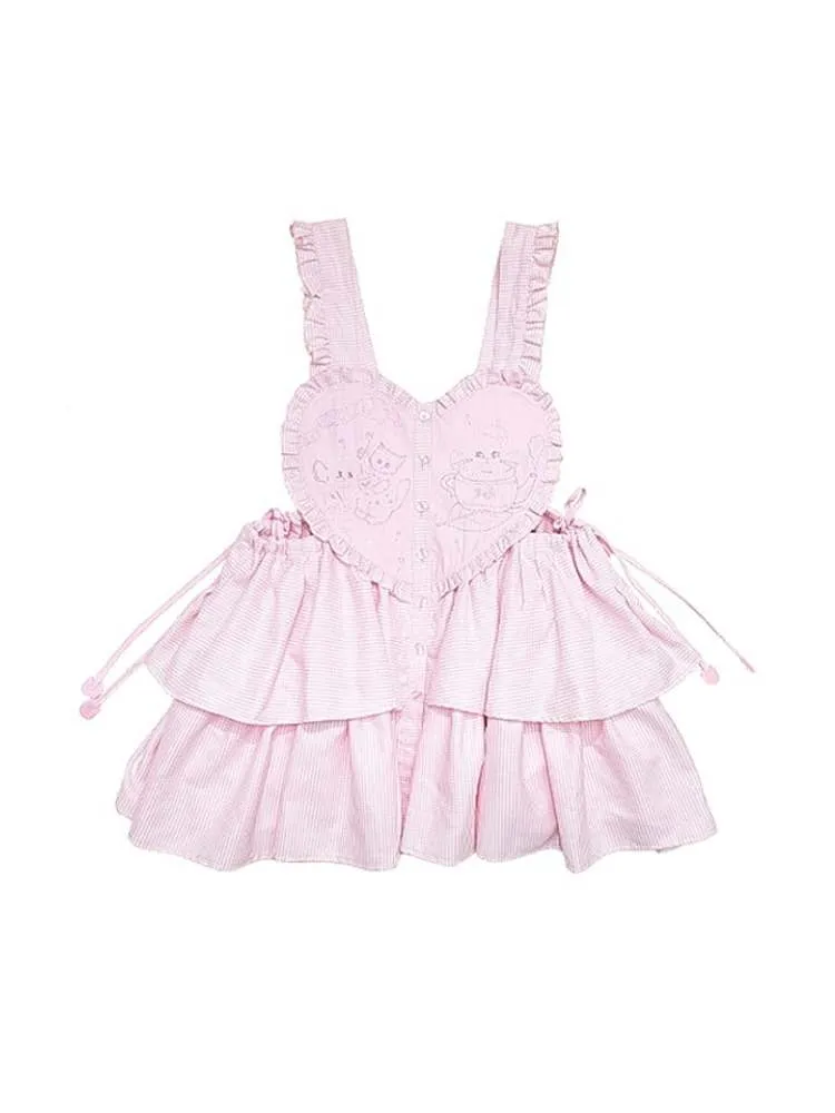 Cat Embroidered Heart Apron Dress