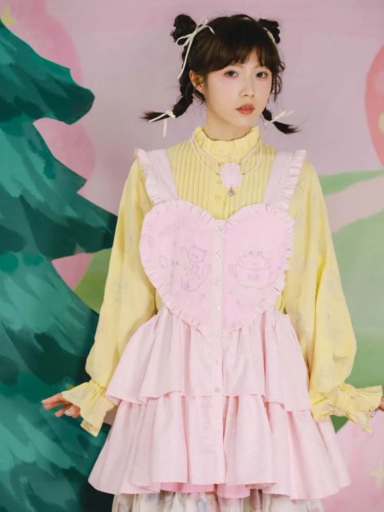 Cat Embroidered Heart Apron Dress