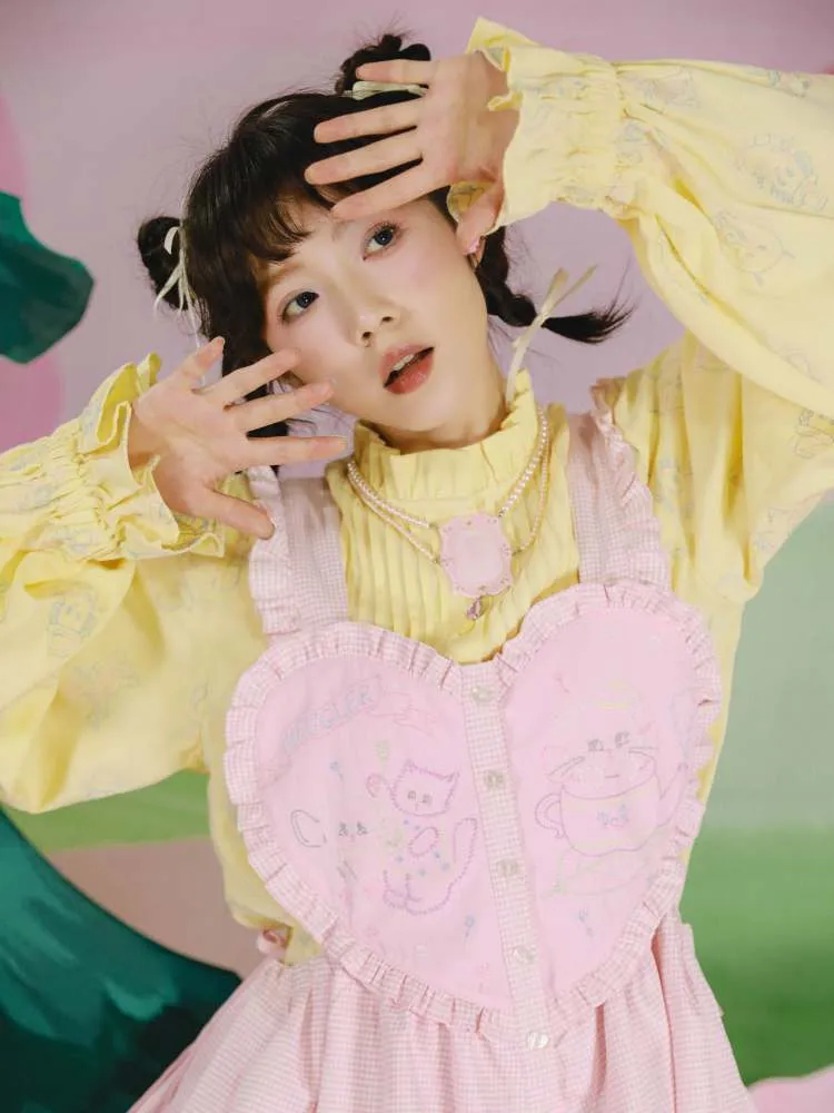 Cat Embroidered Heart Apron Dress