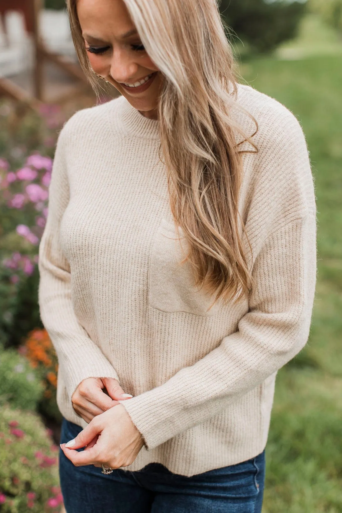 Cause A Commotion Knit Sweater- Oatmeal