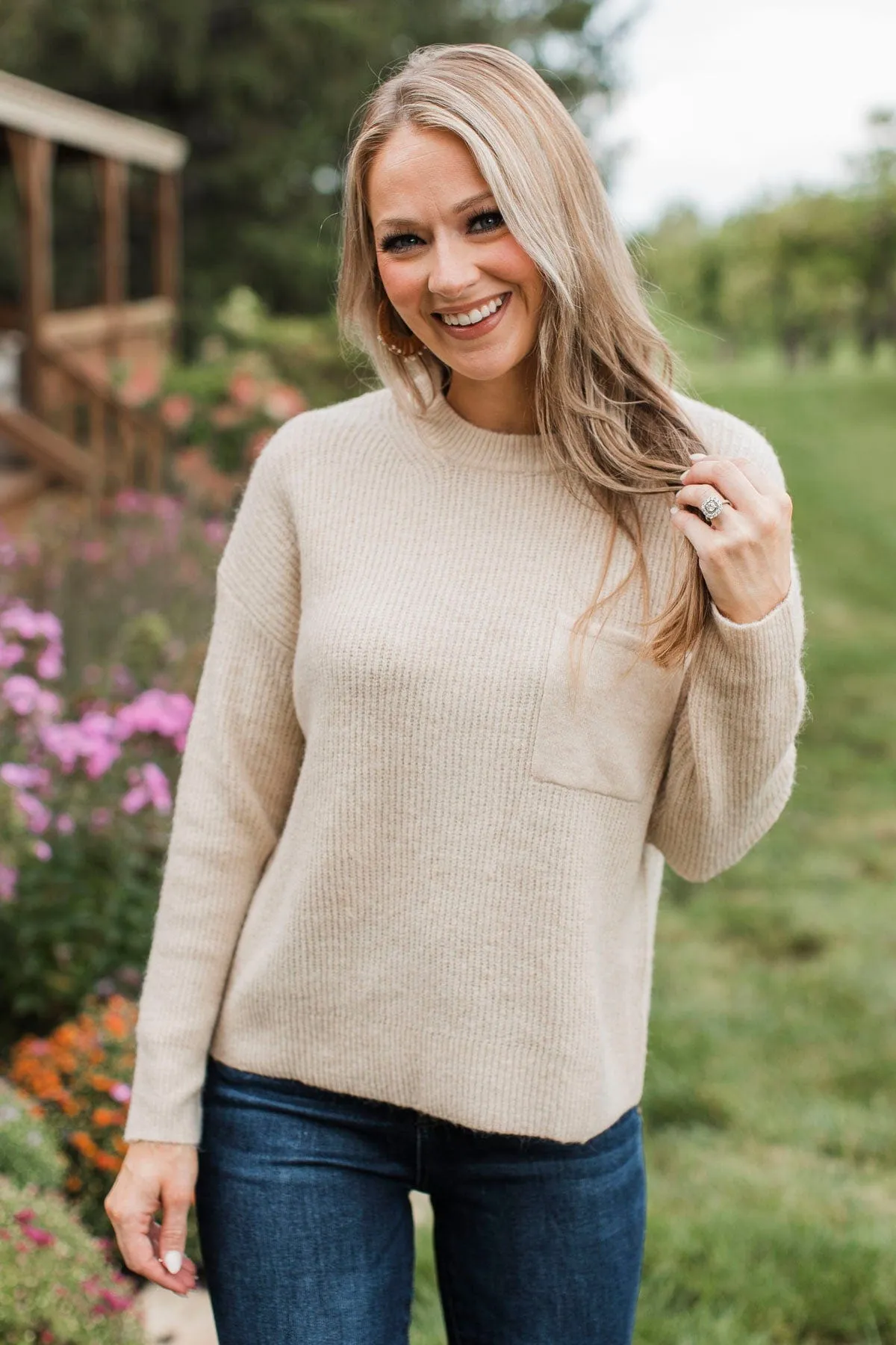 Cause A Commotion Knit Sweater- Oatmeal