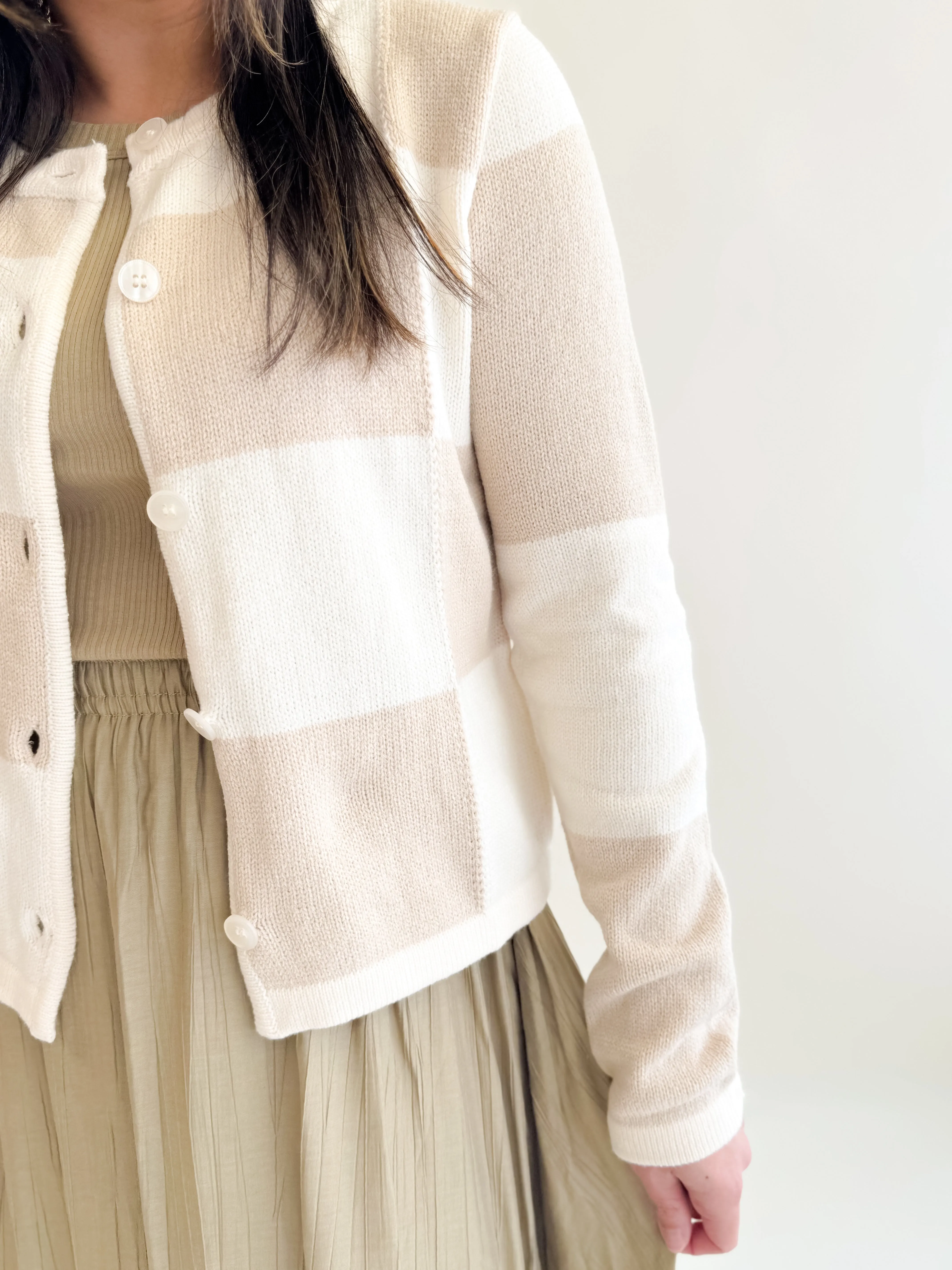 Checker Print Cropped Cardigan