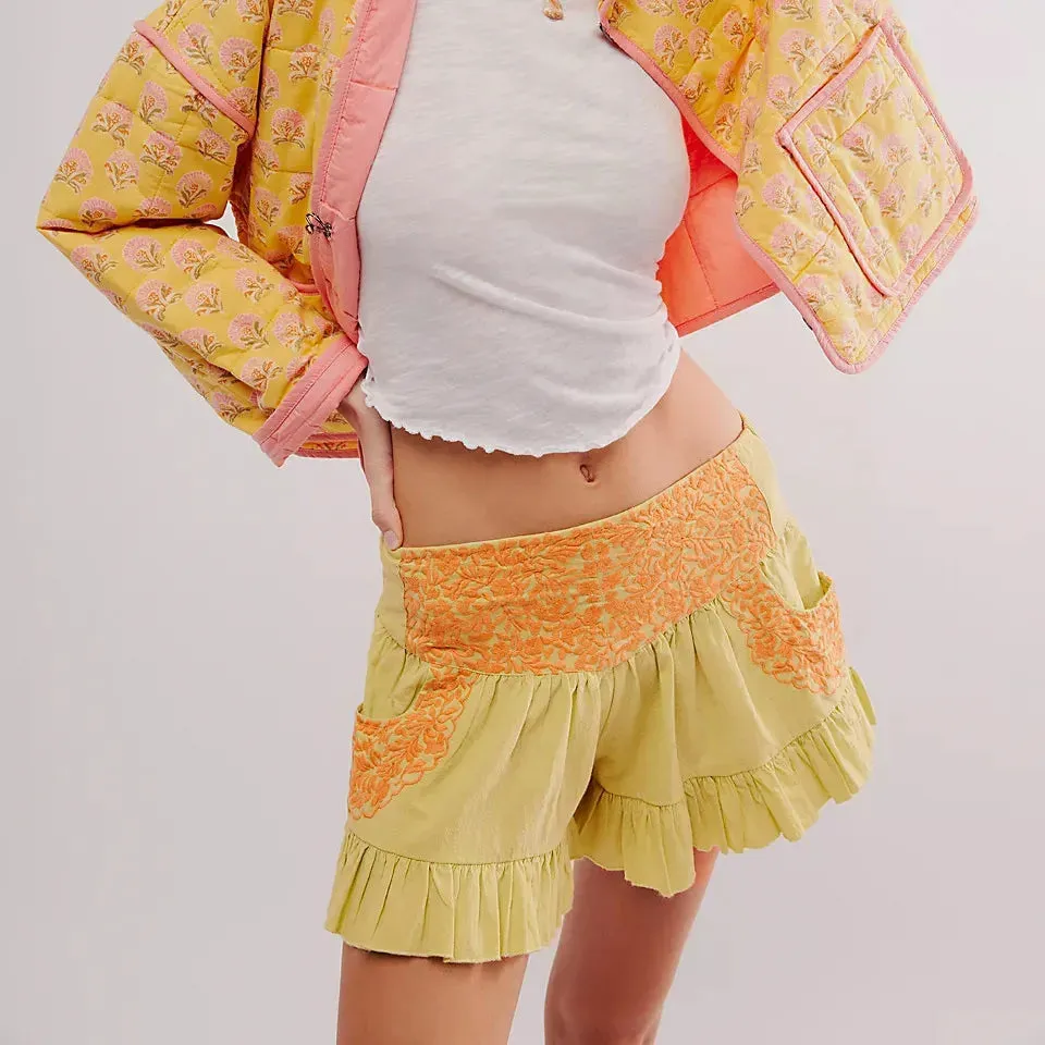 Chelsea Embroidered Ruffle Pocket Shorts