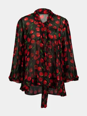 Cherry-Print Silk Blouse