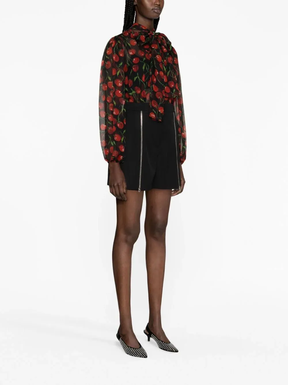 Cherry-Print Silk Blouse