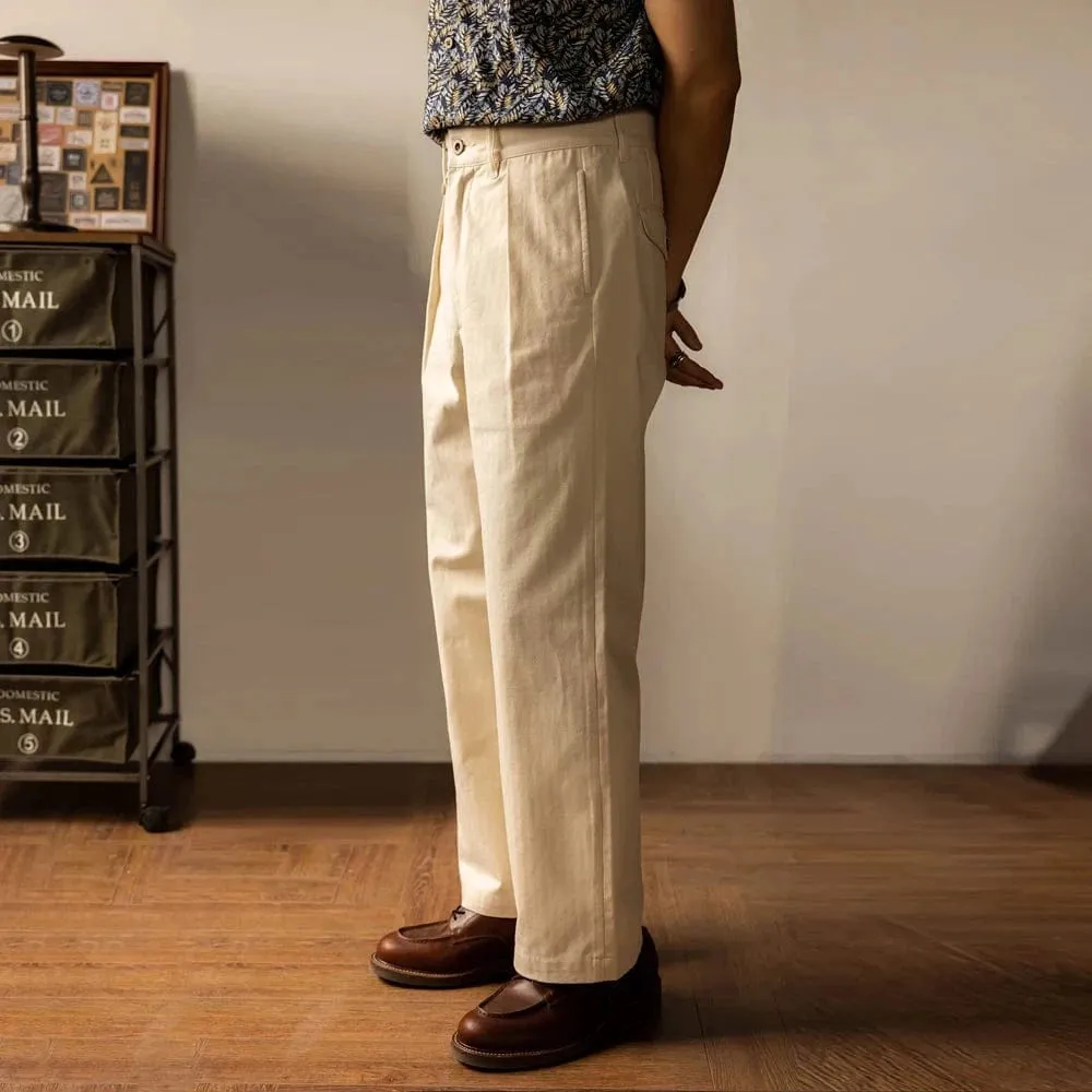 Christopher Mosley Herringbone Wide Leg Pleated Trousers