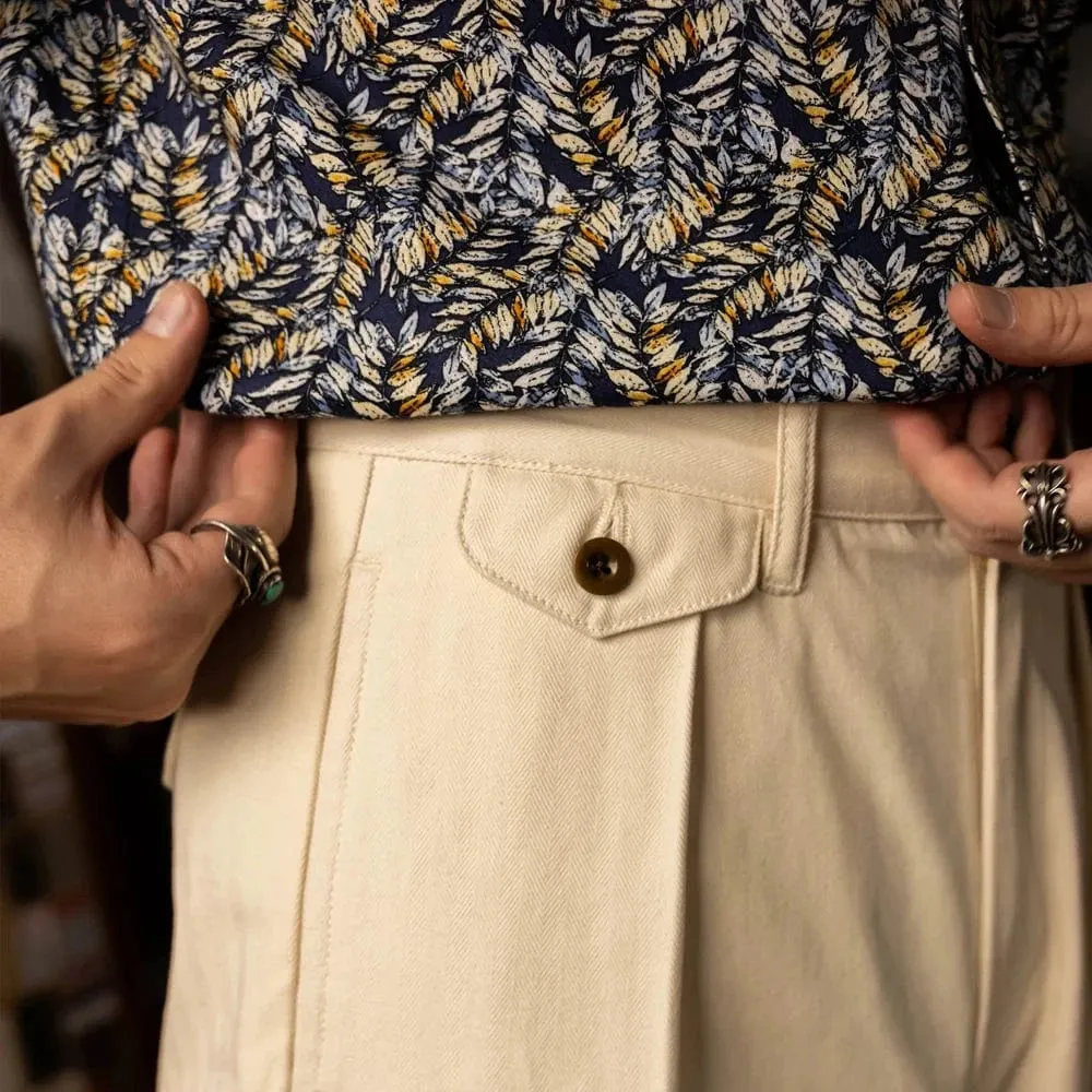 Christopher Mosley Herringbone Wide Leg Pleated Trousers