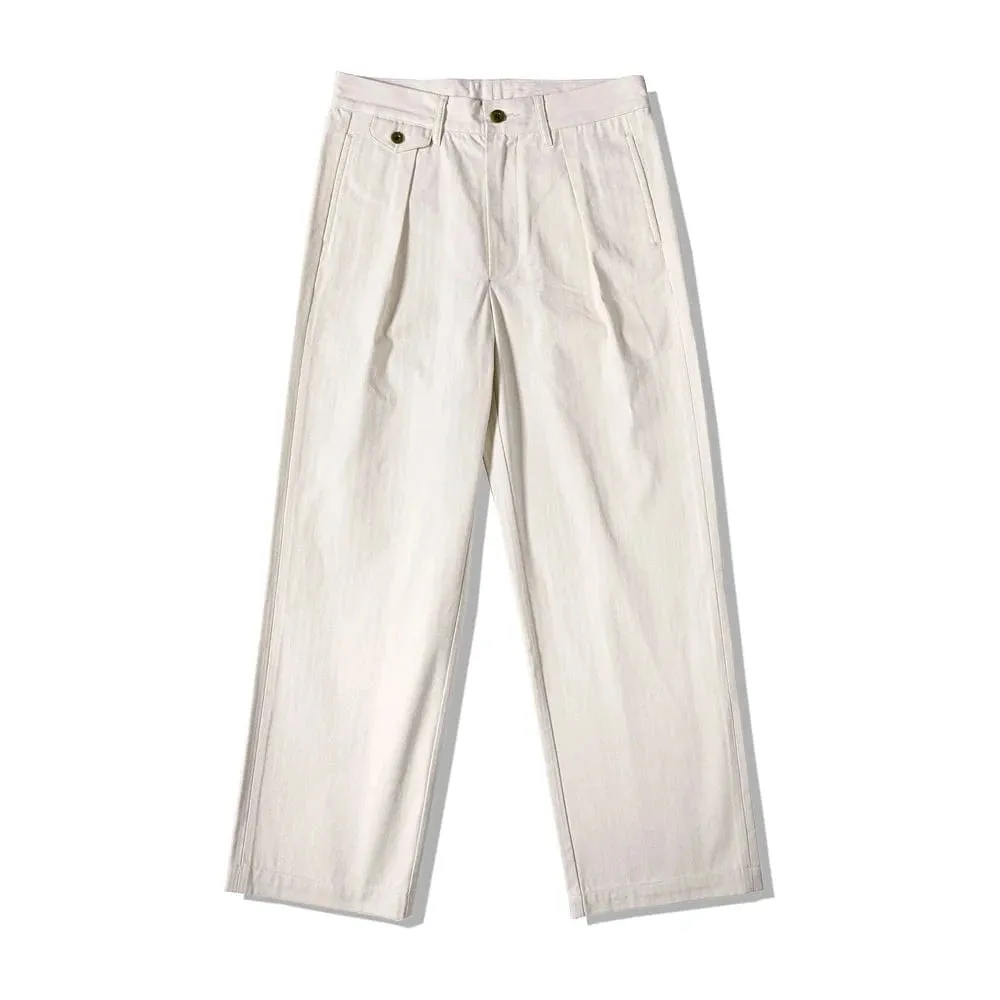 Christopher Mosley Herringbone Wide Leg Pleated Trousers