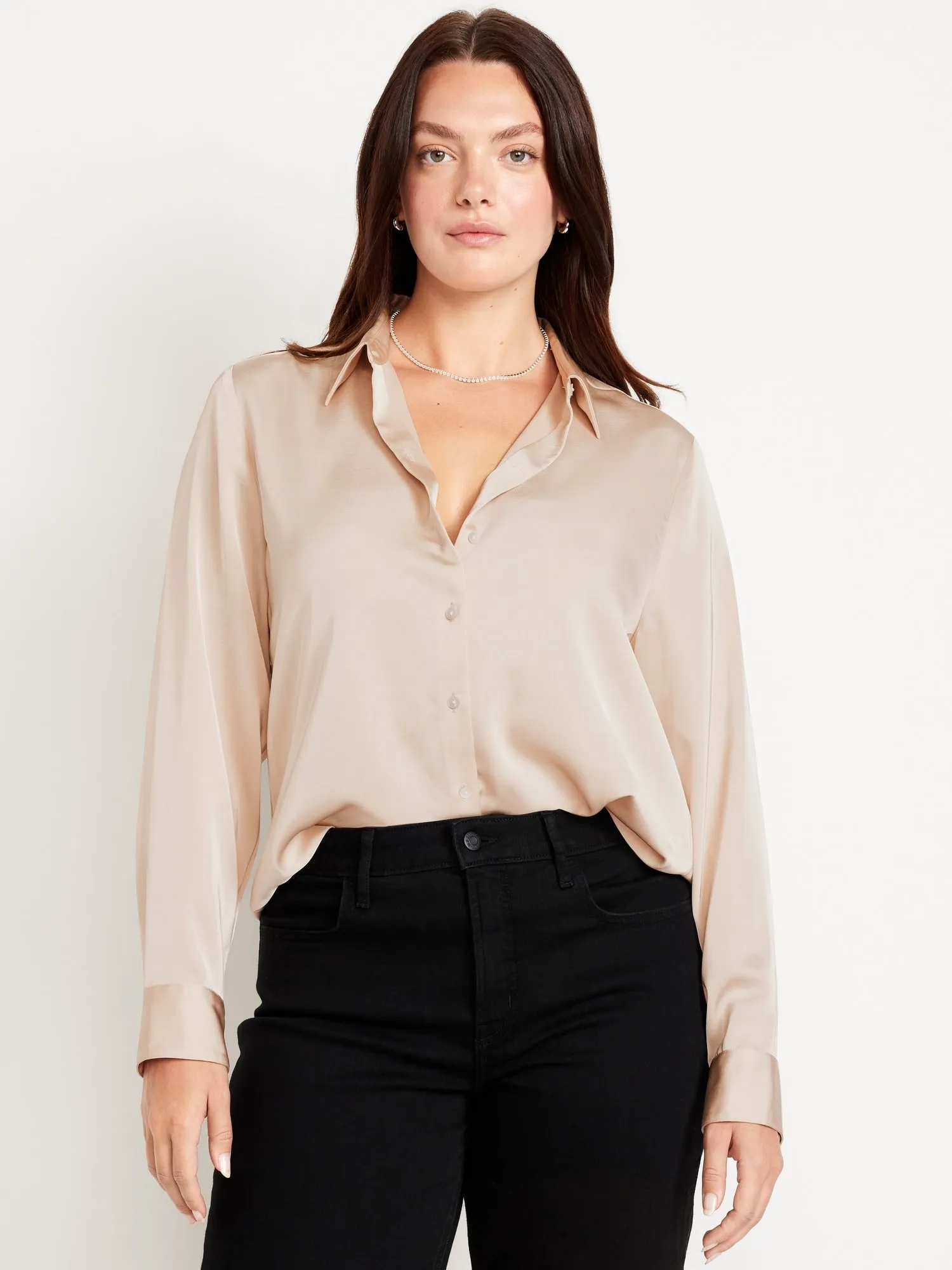 Classic Button-Down Satin Shirt